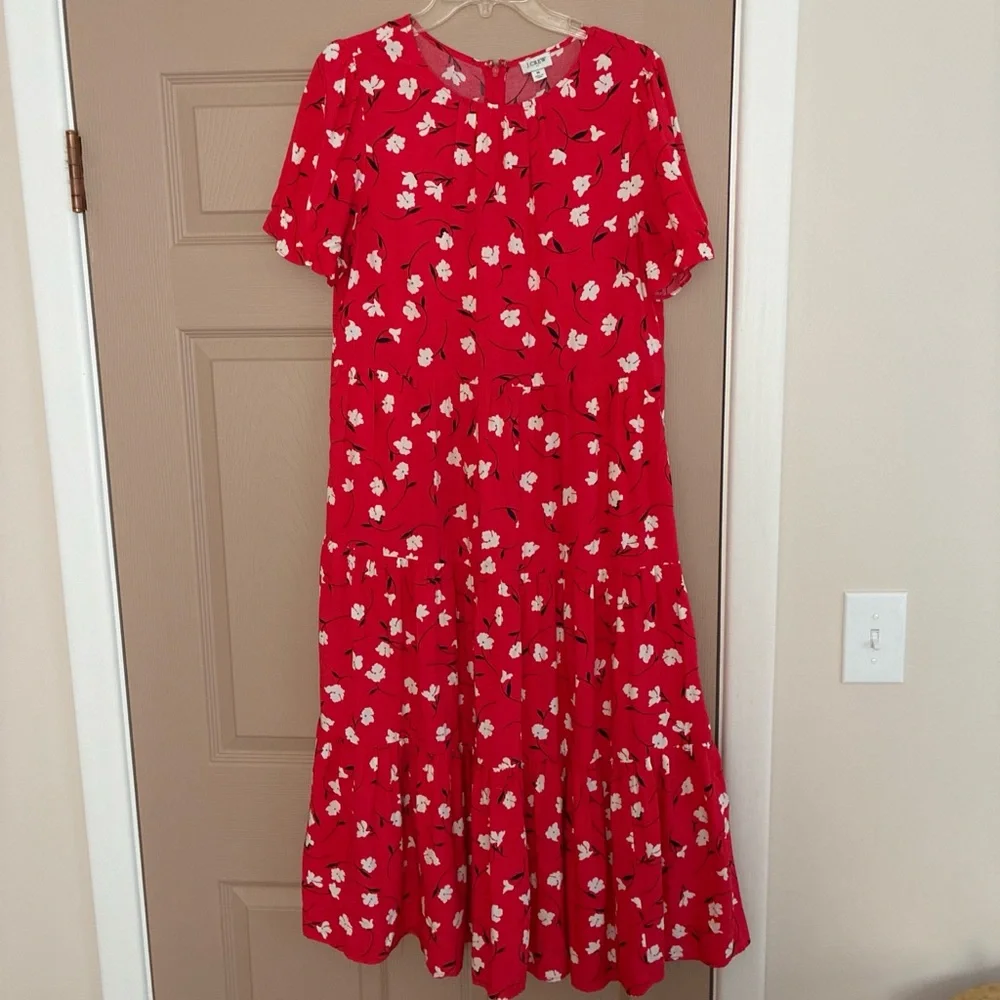 J. Crew Red Floral Maxi Dress with White Blossoms